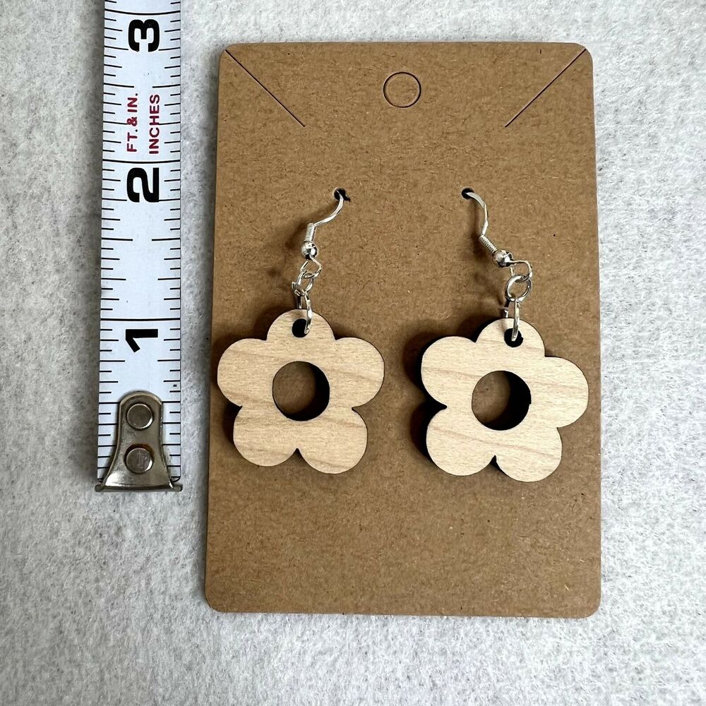 Wooden Flower Cutout Earrings - Picture 3 of 3